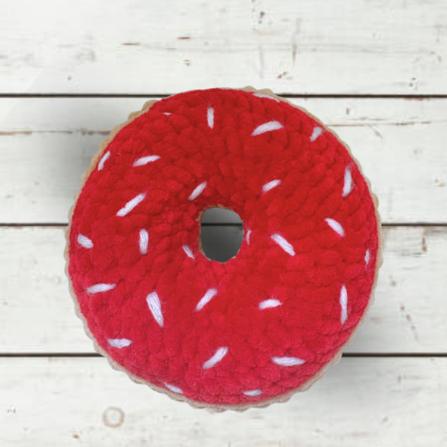 Large Crochet Chenille Doughnut, Red & White, Ukca tested