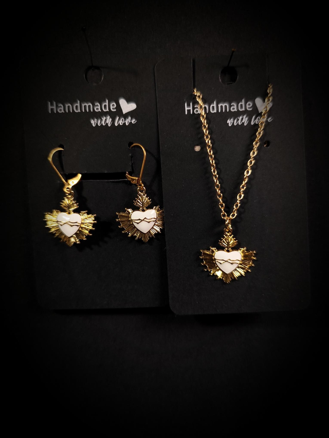 Parure Ex Voto coeur sacré blanc et doré 