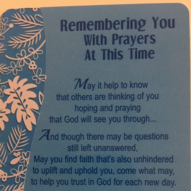 Special Thoughts Poem Remembering you with prayers at this time. (Credit Card Size) 