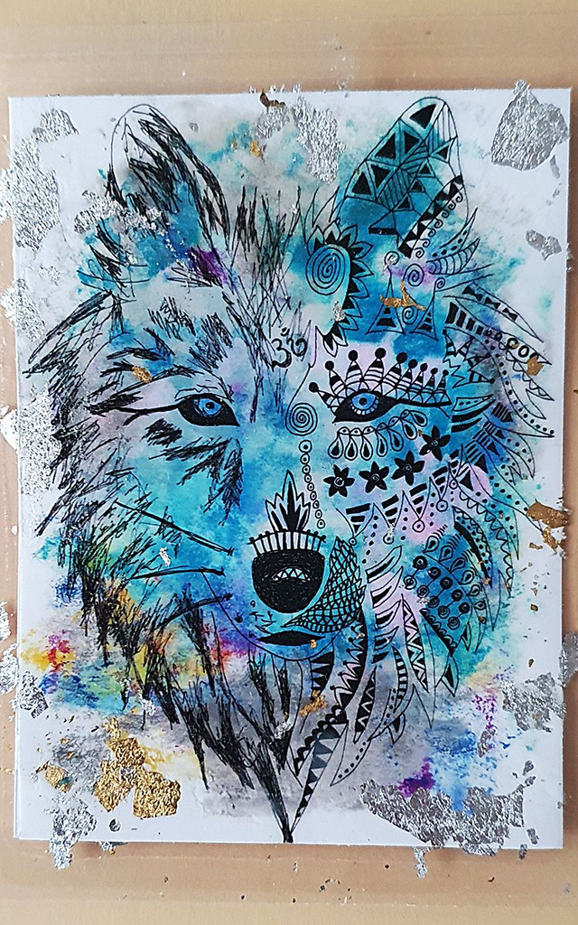 Krafttierkarte "Wolf" Energiekarte programmiert mit den Eigenschaften des Krafttiers. Format A7 