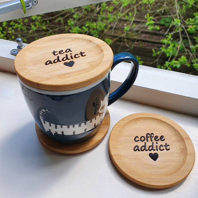 Coffee/Tea Addict Bamboo Coasters/Cup Lids