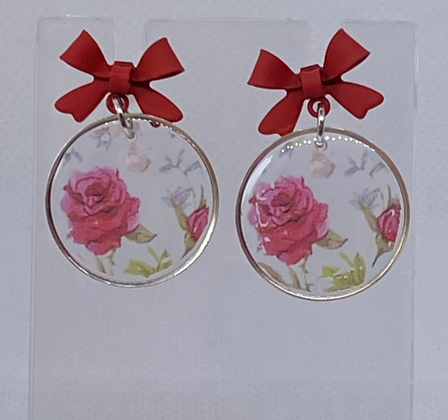Silver earrings with flower transfer