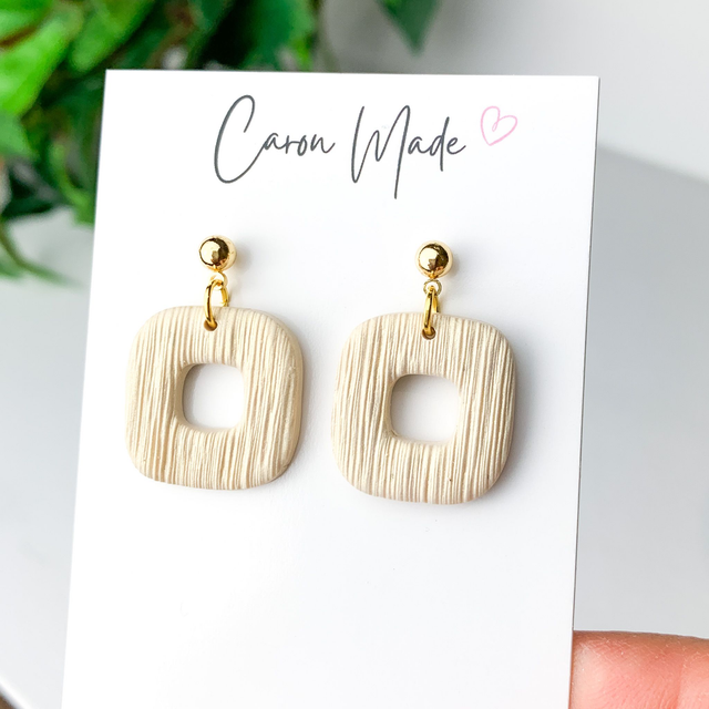 Neutral light gold square earrings