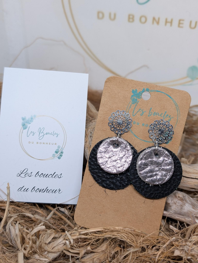 Boucles d&#039;oreilles Moon noir argenté e070