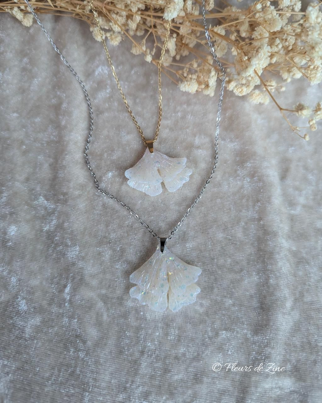 Collier ginkgo nacré pailletté