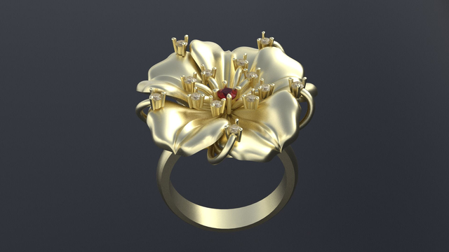 Gold Ring with Rubies &quot;Lily&quot;
