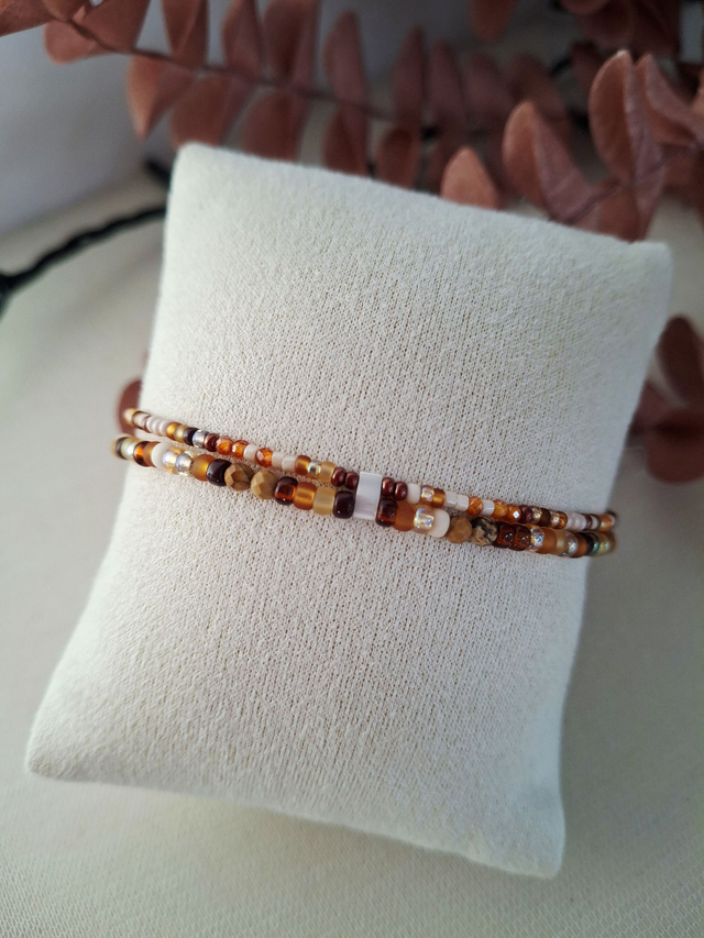 Bracelet double Équinoxe - brun beige (finition dorée ou argentée)