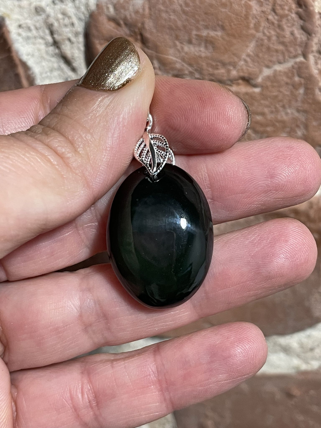 🌑OBSIDIENNE OEIL CELESTE avec bélière en argent 925