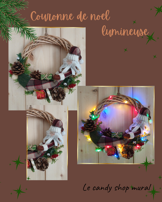 Couronne de noël osier et led