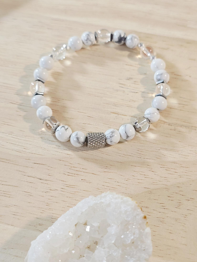 Bracelet Howlite et Cristal de roche 0,6 cm 
