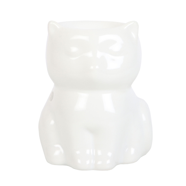 Shiny White Cat Tealight Wax Burner 