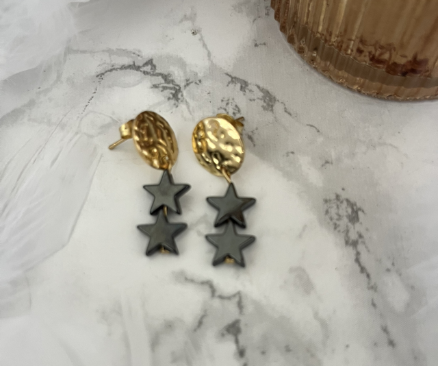 Boucles d’oreilles dorées hématite 2