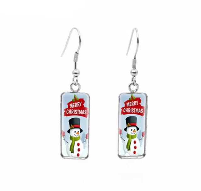 Merry Christmas Snowman Drop Earrings