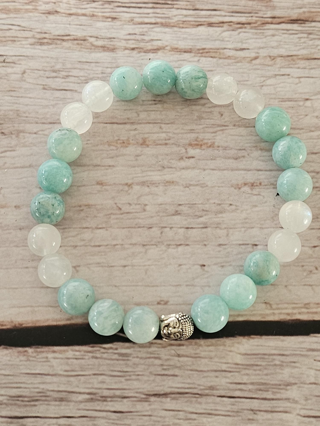 Bracelet duo Amazonite &amp; Péristérite – 8 mm