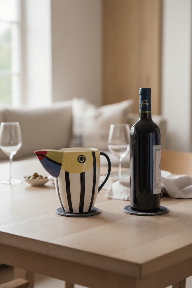 Lot de 2 dessous de plat et 2 dessous de bouteille bi-color