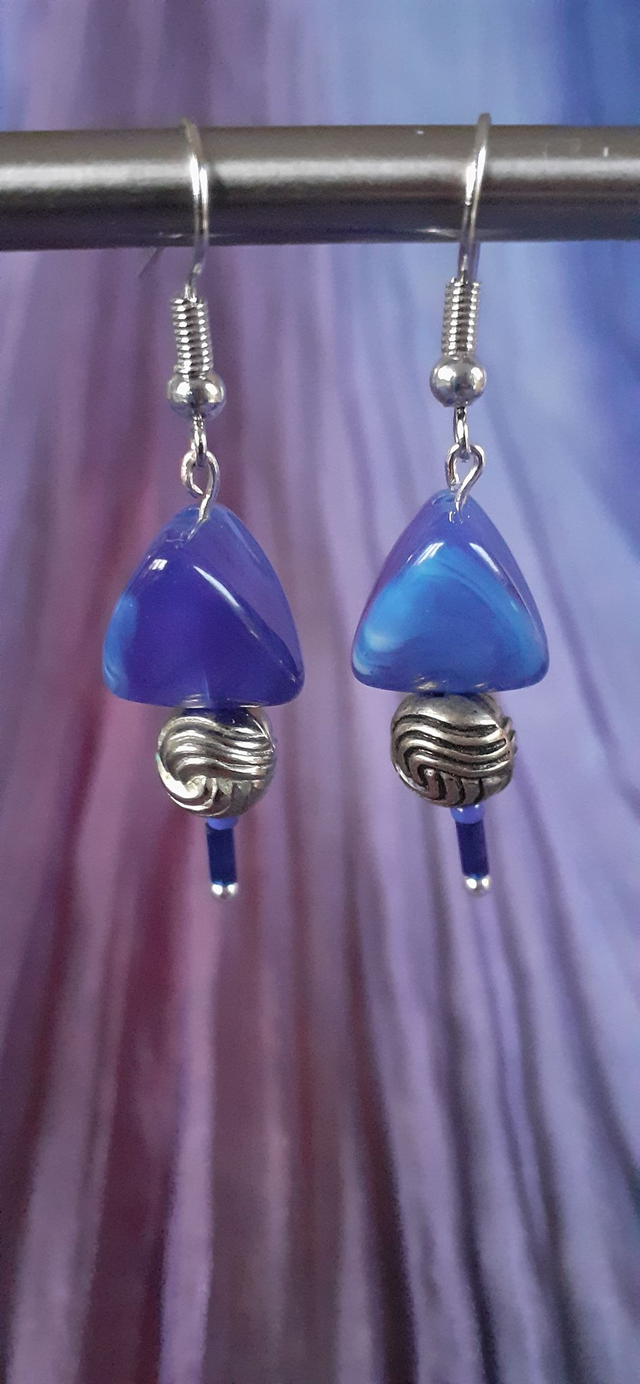 Ehrom Boucles d'oreilles courtes, métal argenté, bleu outremer