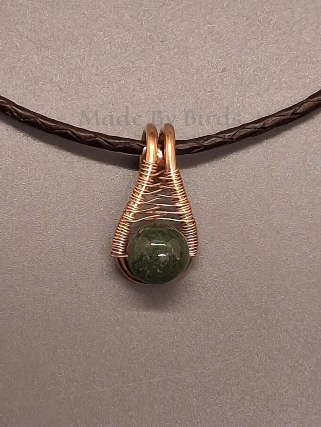 Bronze Teardrop Pendant Necklace With Fancy Jasper Bead & Feature Wire Wrap