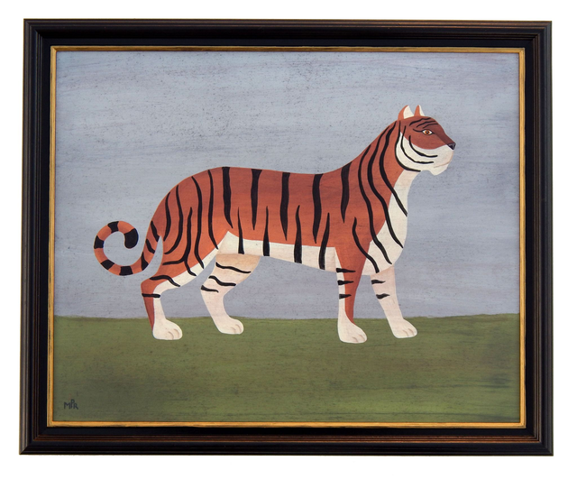 Bengal Tiger Facing Right Original Folk Art Painting On Board by Matt Rix