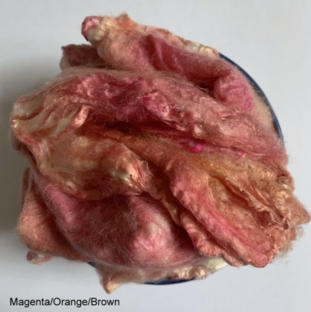 Mulberry Silk Hankies, Hand Dyed A Grade Mawata Silk Hankies, Magenta/Orange/Brown, Bombyx Silk, Spinning, Felting, Textile Art, Paper Making 