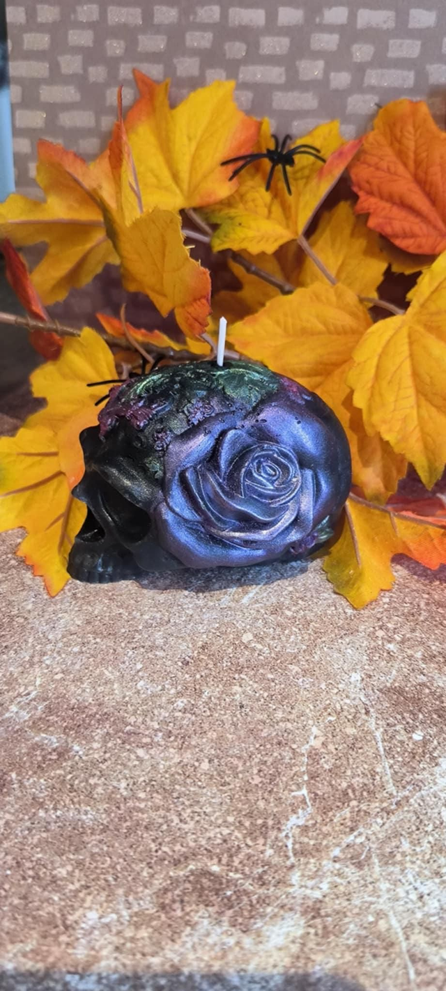 Bougie Skull flowers 