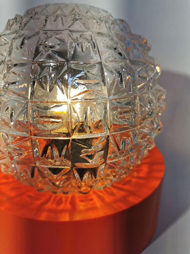 Lampe salon chevet bureau vintage boule verre transparent orange