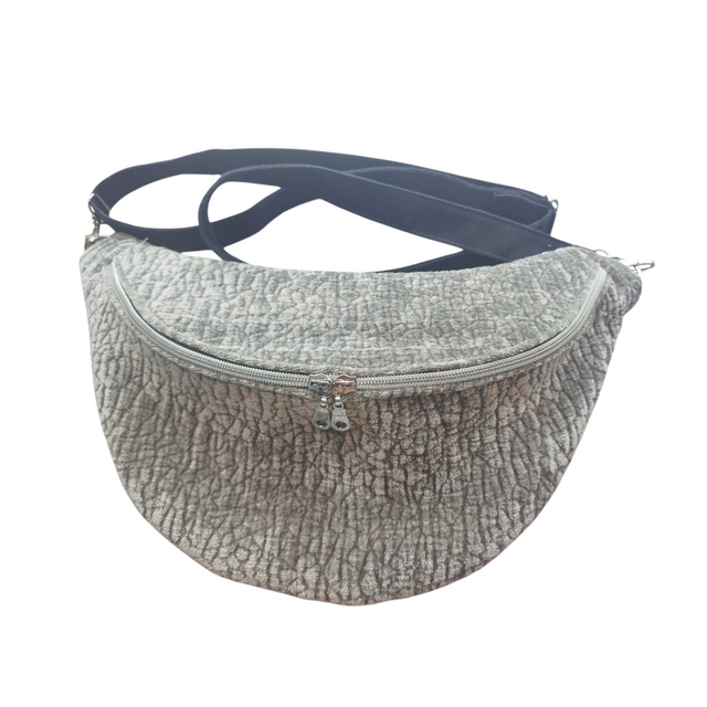 Sac banane en tissu Luxe gris effet velours avec bandoulière en suédine Alaska noir