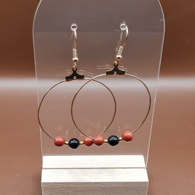 Créoles Jaspe rouge - onyx 4 cm