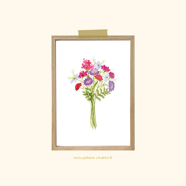 Affiche aquarelle A4 - Bouquet champêtre
