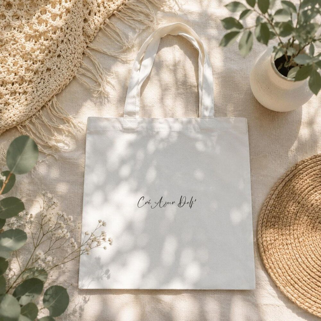 Sac tote bag en coton blanc – Mandala orange ou bleu