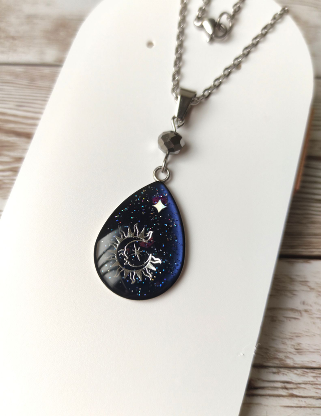 Collier acier inoxydable &quot;Lola&quot; bleu et lune