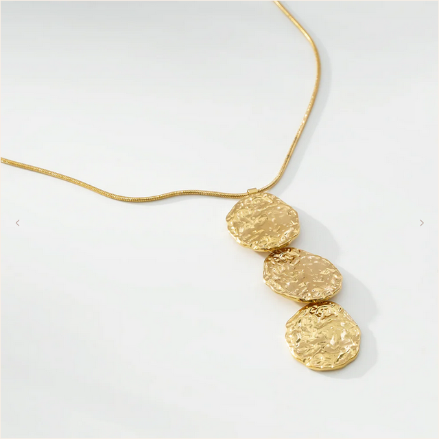  Collier Doré Chaîne Serpent Avec Pendante Triple Disques Martelés En Chaîne