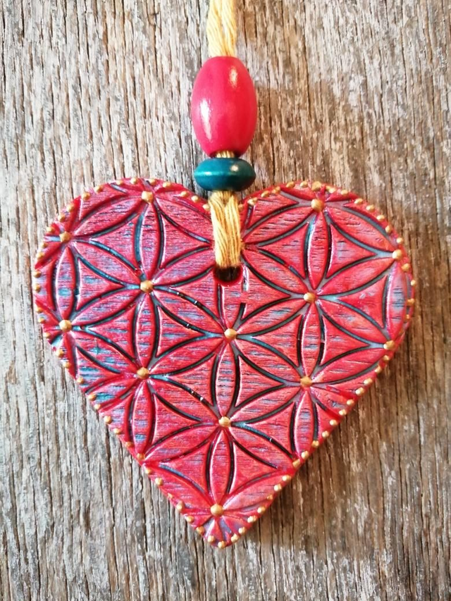Decorative Hanging - Red Flower of Life Heart