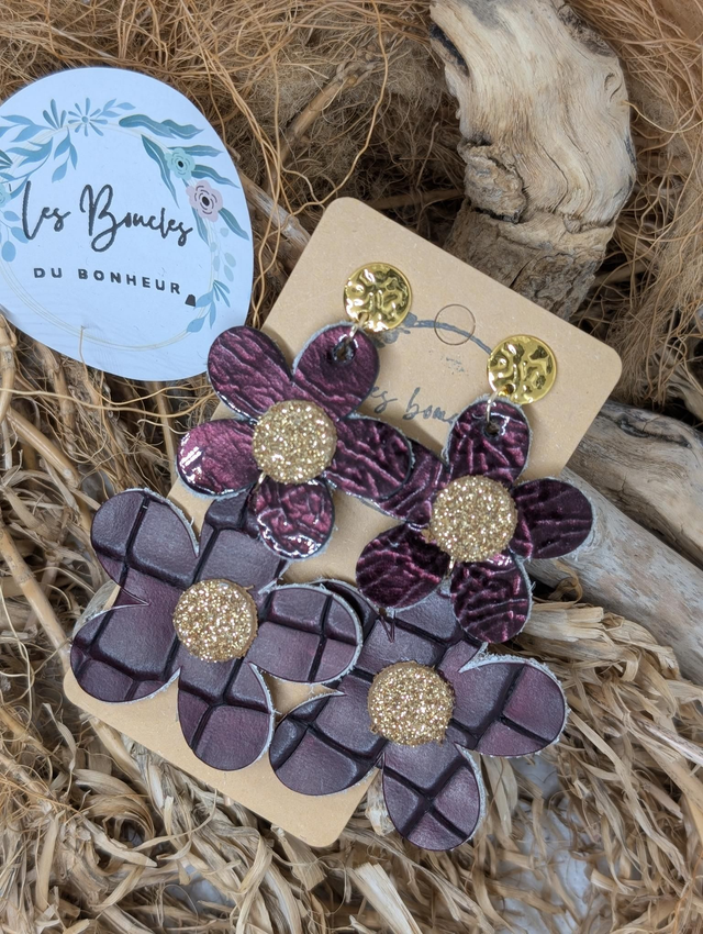 Boucles d&#039;oreilles Marguerite aubergine m1065