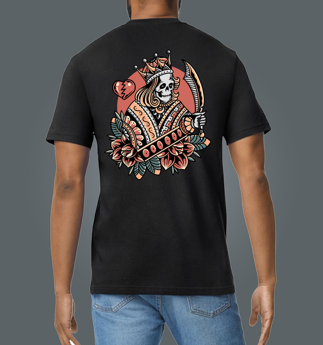 Traditional Tattoo Style Skull Warrior Black Soft Spun Patterned T-Shirt