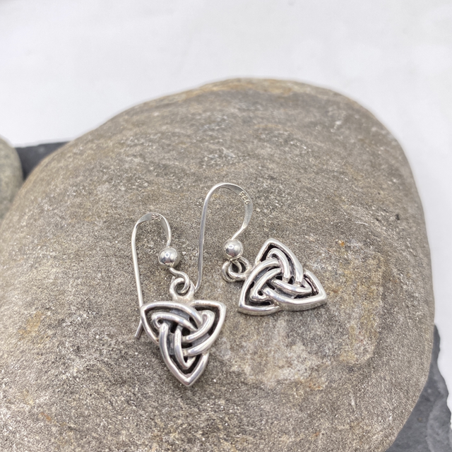 REFURBISHED Celtic Triple Knot Dangle Hook Earrings Vintage Sea Gems in Sterling Silver