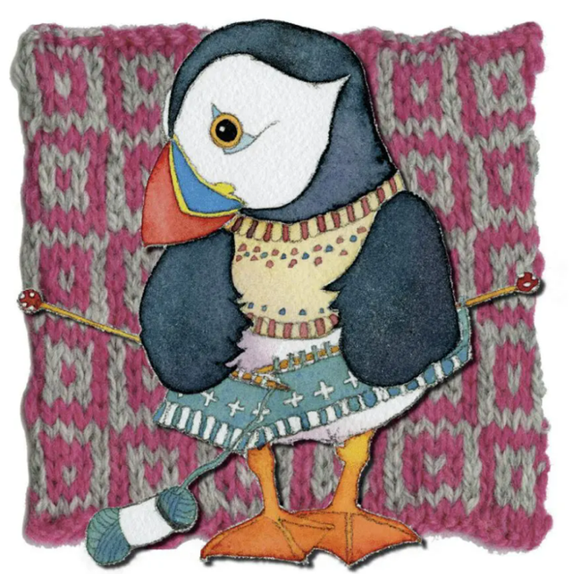 Greetings Card Knitting Puffin