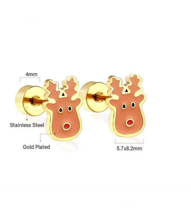 Gold Reindeer Comfort Back Studs