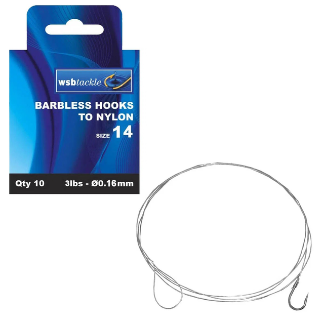 BARBLESS Hook To Nylon Size 14 - Pack Size 10 hooks per pack