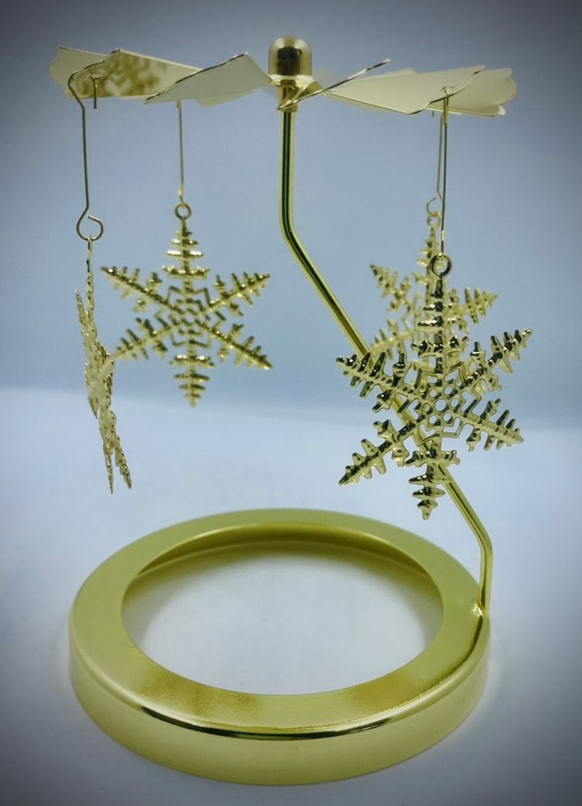 Carrousel porte-bougie flocons de neige dorés