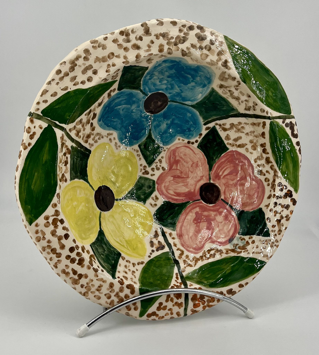 Coupe fleurs faïence émaillée