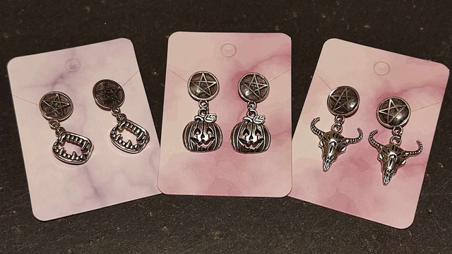 Halloween Stud Earrings Fangs Ox Skull Pumpkin Handmade