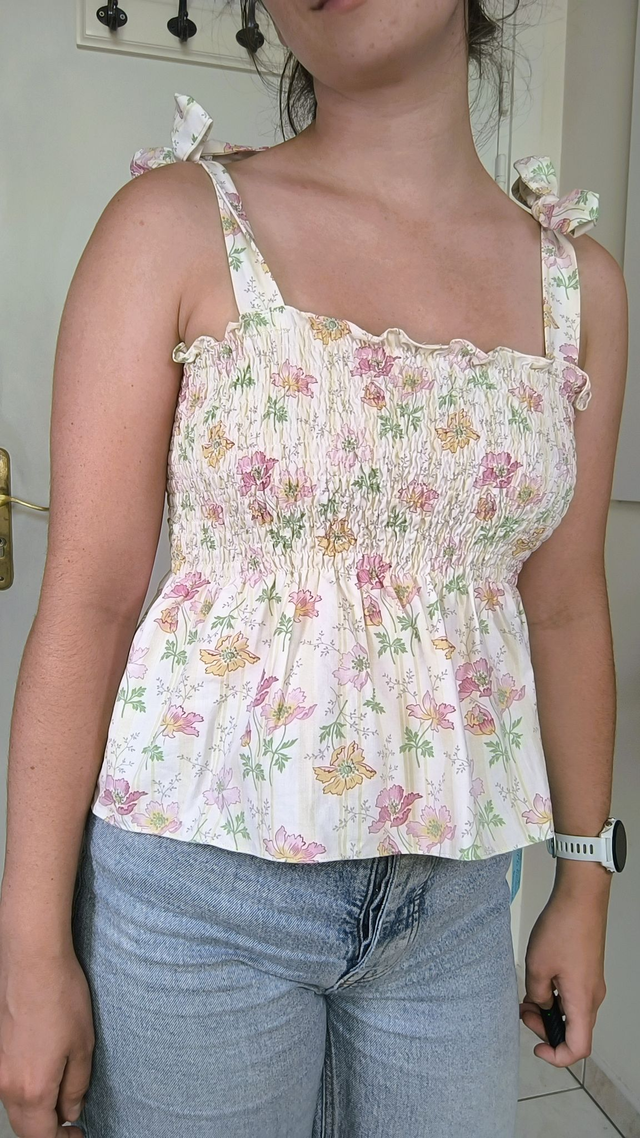 Top à smocks fleurs roses - Taille 1