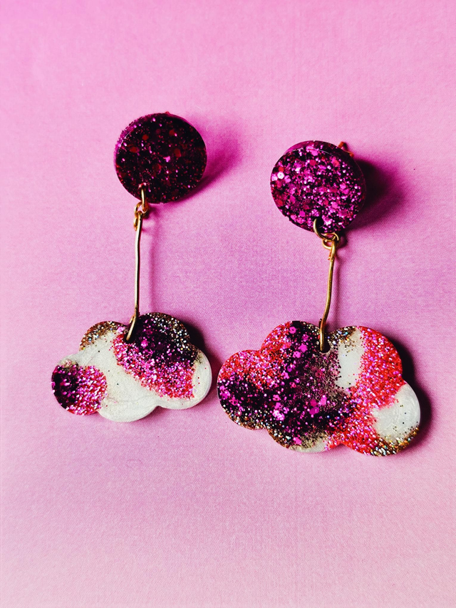 Boucles d&#039;oreilles Cloud 9 Nuages rose et doré