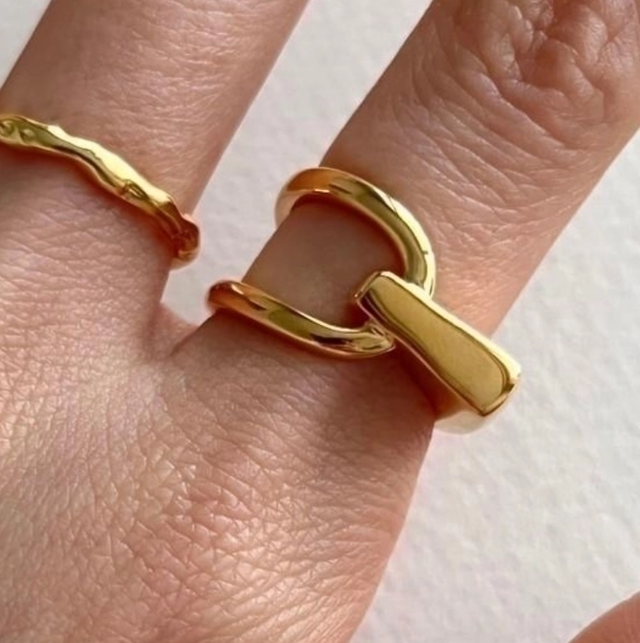 Geo Curve Gold Sterling Silver Ring