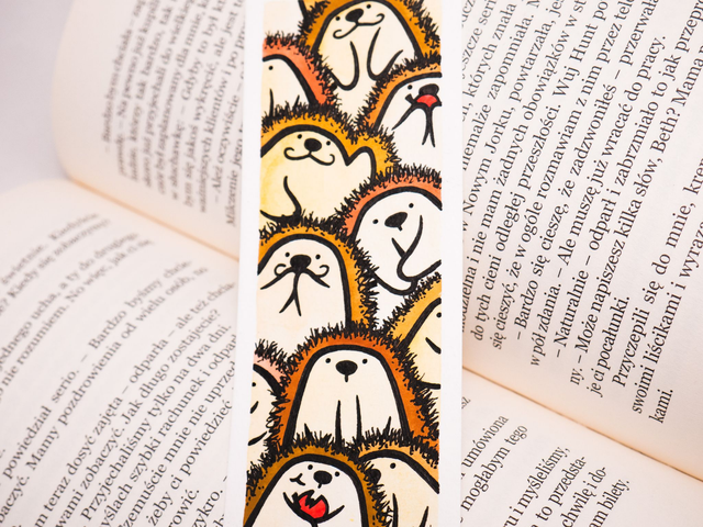 JEŻE zakładka do książki, ręcznie malowana akwarela