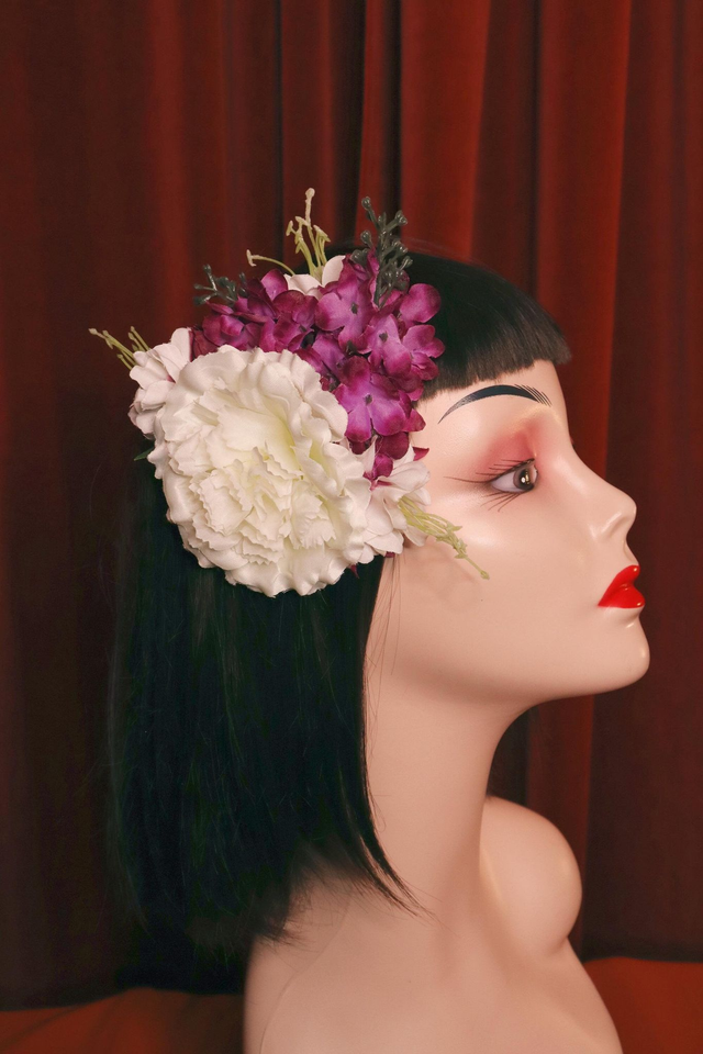 Hair flowers • XL • White & purple