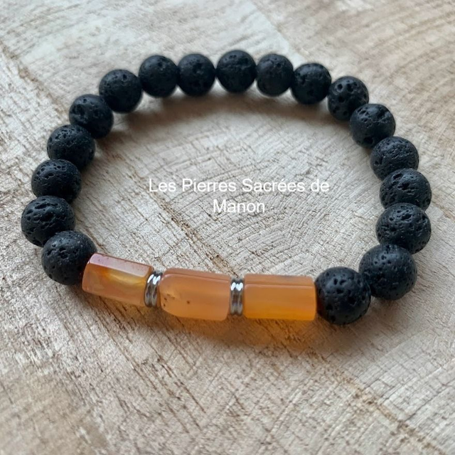 Bracelet Pierre de Lave et Agate Rouge - Perles de 8mm