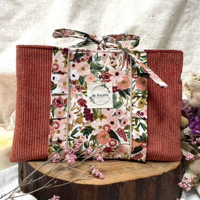 Pochette à livre de poche/liseuse velours rouille