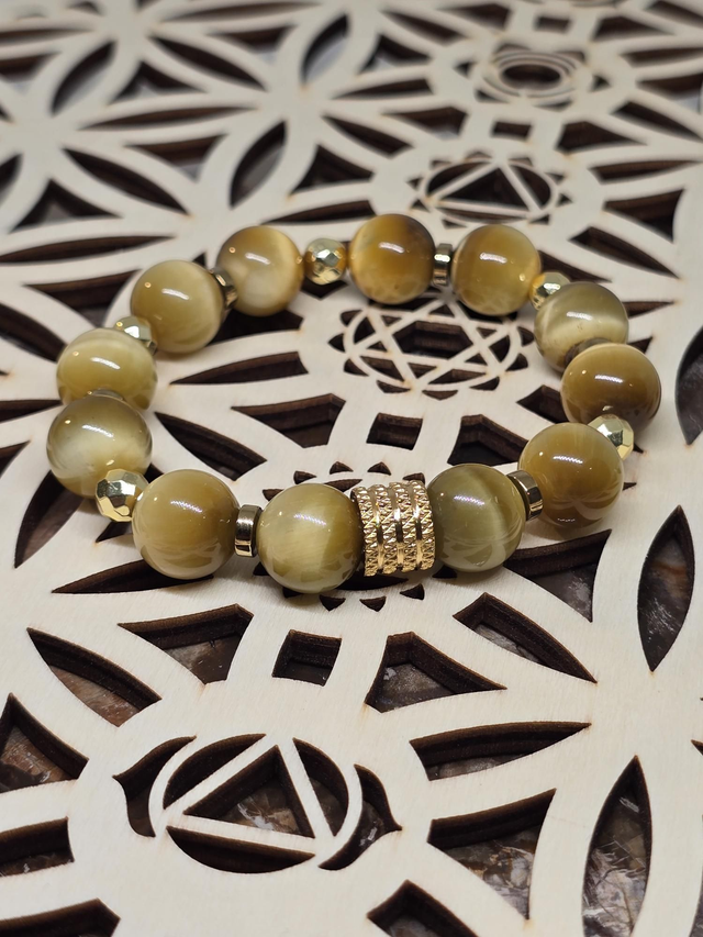 Bracelet Œil de tigre doré XL 1,2 cm