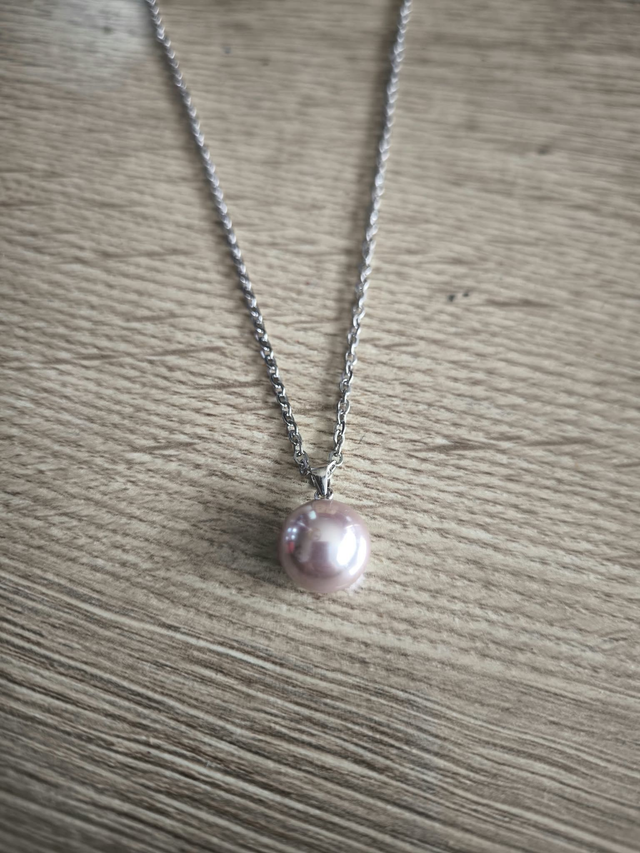 Collier Perle de Majorque Rose Poudré – Bijou Femme en Acier Inoxydable et Argent